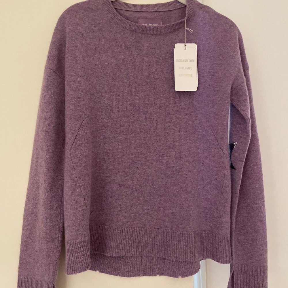 Zadig & Voltaire Cashmere Plum color sweater w/metallic star patches on elbow, S